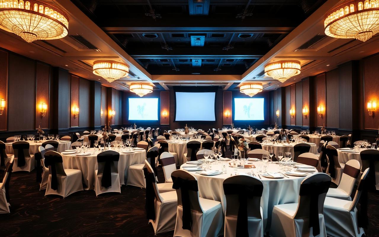 Salão preparado para eventos e formaturas